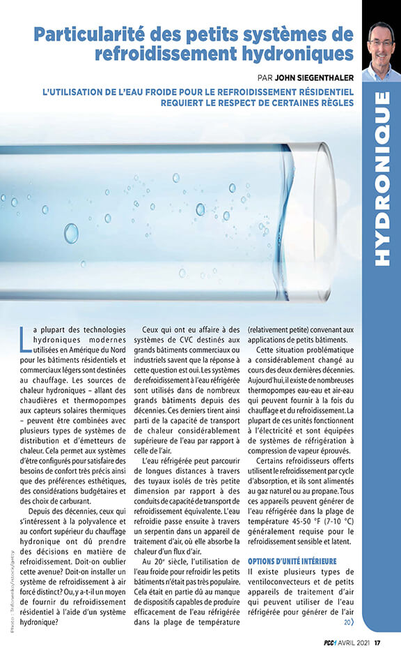 Particularité des petits systèmes derefroidissement hydroniques